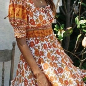 Mini Dress Floral Yellow Marigold Boho Glam NWOT